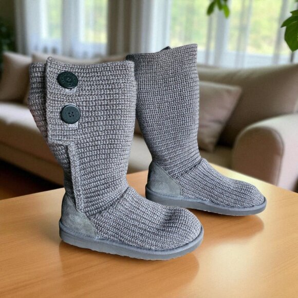UGG ( 6-7 ) CARDY GREY Oversized Sweater Knit Cuffed Slipper/Boots - Picture 2 of 11